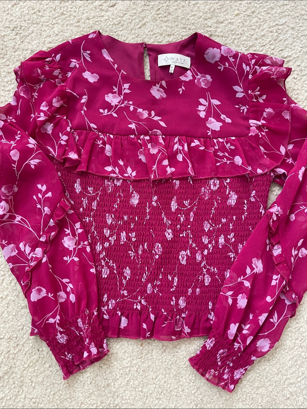 WAYF Floral Smocked Blouse with Ruffle Details
Size small